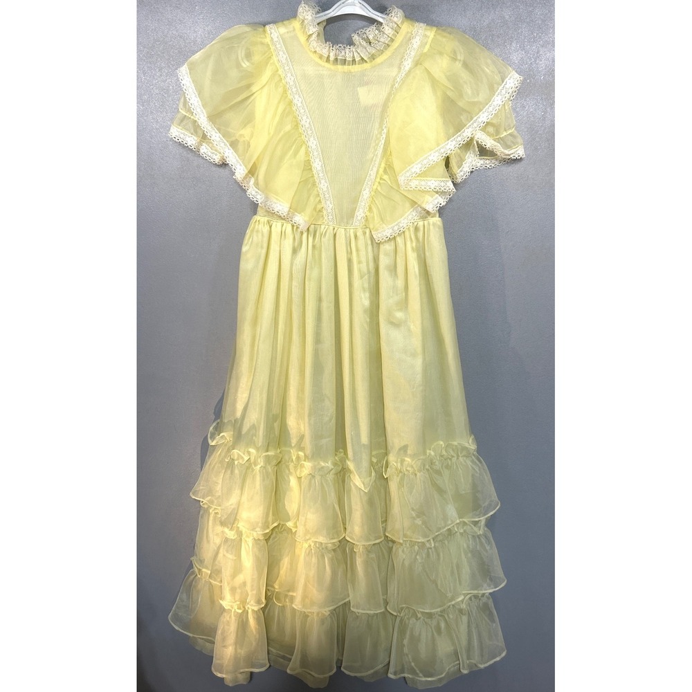 Marthas Miniatures Vintage Girls Yellow Lace Ruffle Dress 5433 Size 6 USA Made
